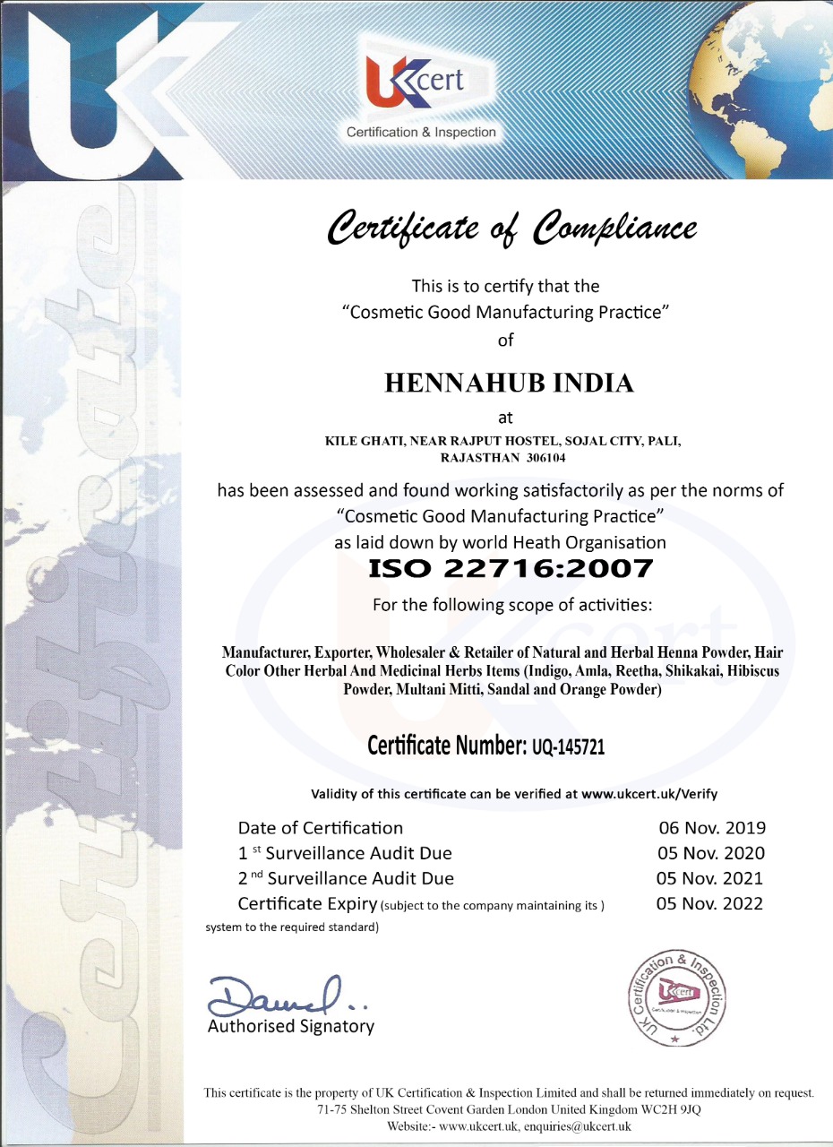 cGMP 22716:2007 Certificate