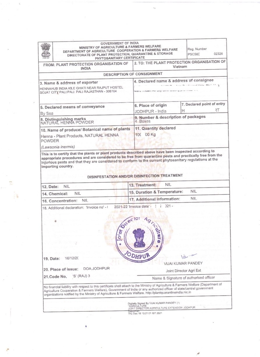 Phytosanitary Certificate