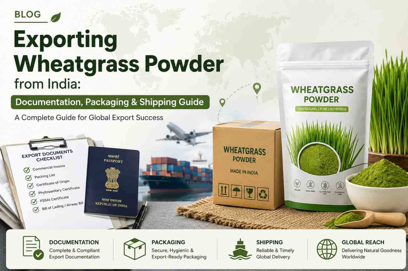 Exporting Wheatgrass Powder from India: Documentation, Packaging & Shipping Guide
