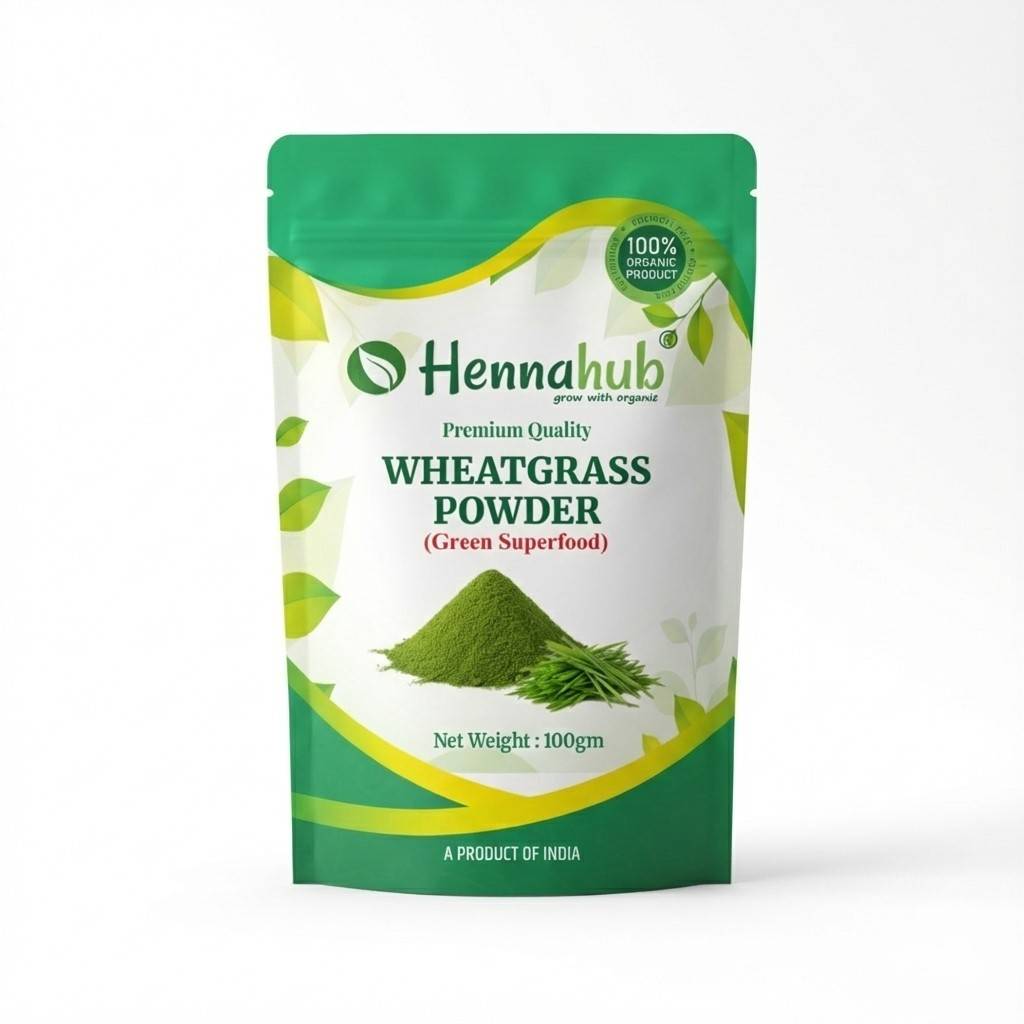 Wheatgrass Powder retail pouch packaging by Hennahub India